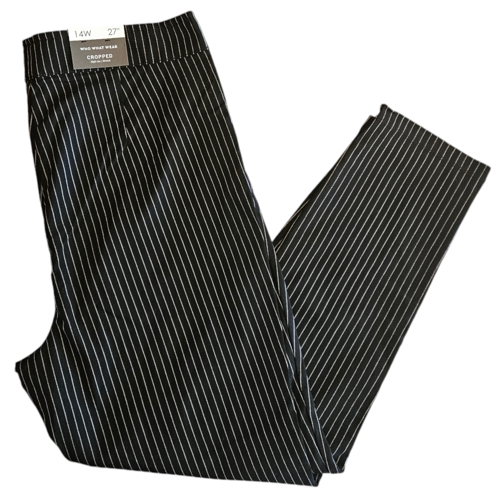 NWT High Rise Cropped Striped Stretch Pants